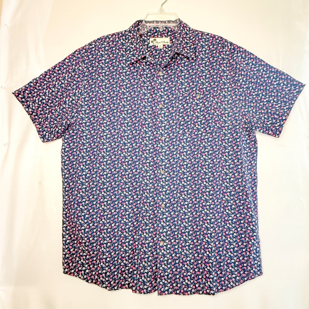 Oliver & Burke Men's XL Navy Ditsy Floral Shirt Cotton Rayon Coastal Resort